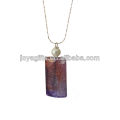 Natural purple square agate slice pendant necklace with silver chain